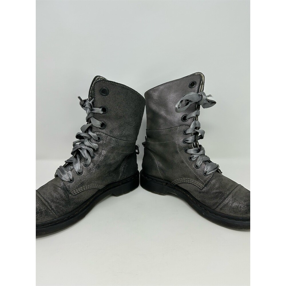 Dr. Martens Aimilie Womens Mid-Calf Lace-Up Combat Boots Metallic Gray Size 9 - Picture 4 of 13